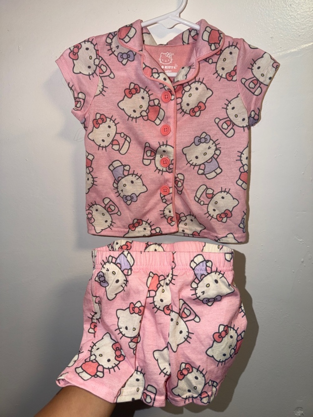 Hello Kitty Pink Short Sleeve Pajama Set with Character Print